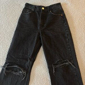Zara Ripped Black Wide Leg Jeans